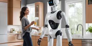 humanoid robot in the house ready to doing housework